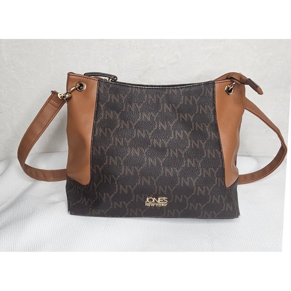 Jones New York Crossbody Bag Medium Brown Monogram Logo Hobo Handbag